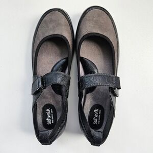 Softwalk Haddley Mary Jane Comfort Flats Womens 7.5N Black Grey Leather